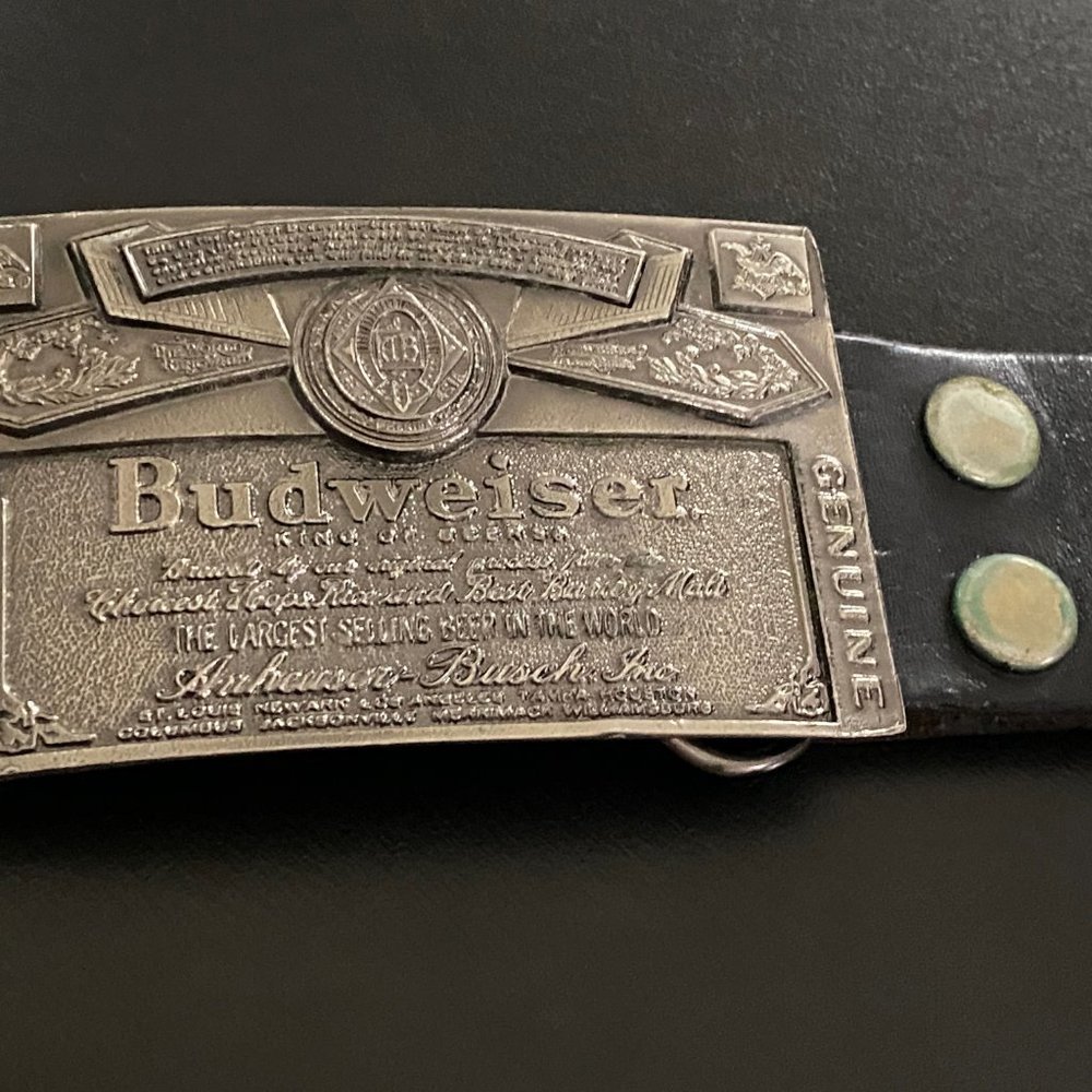 Vintage Unisex Woman Man Budweiser Limited Edition Buckle Leather Belt W 30"X34"